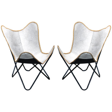 Genuine Leather Butterfly Chair Folding Lounge Modern Sling Accent Seat
